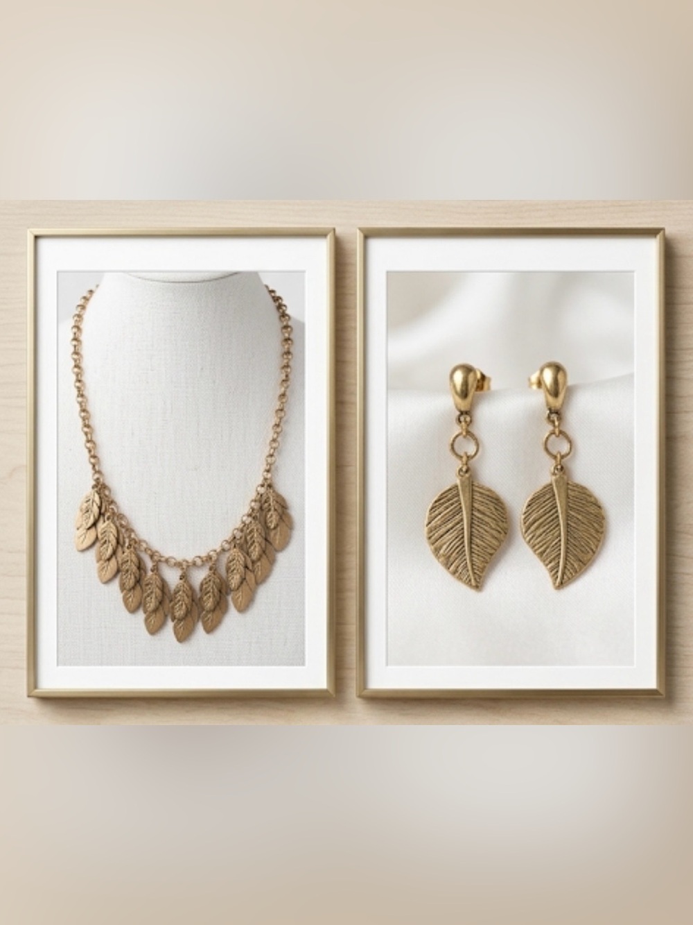 Laurel Burch Leaf Earrings & Unbranded Boho Leaf 16”L Necklace Lot Signed